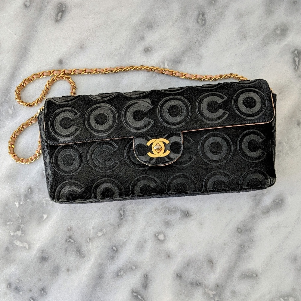 Chanel Coco Double Black Calf Hair Shoulder Bag